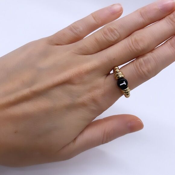 NWT Wool + Pepper Co. Black & Gold Initial Ring - Picture 6 of 6